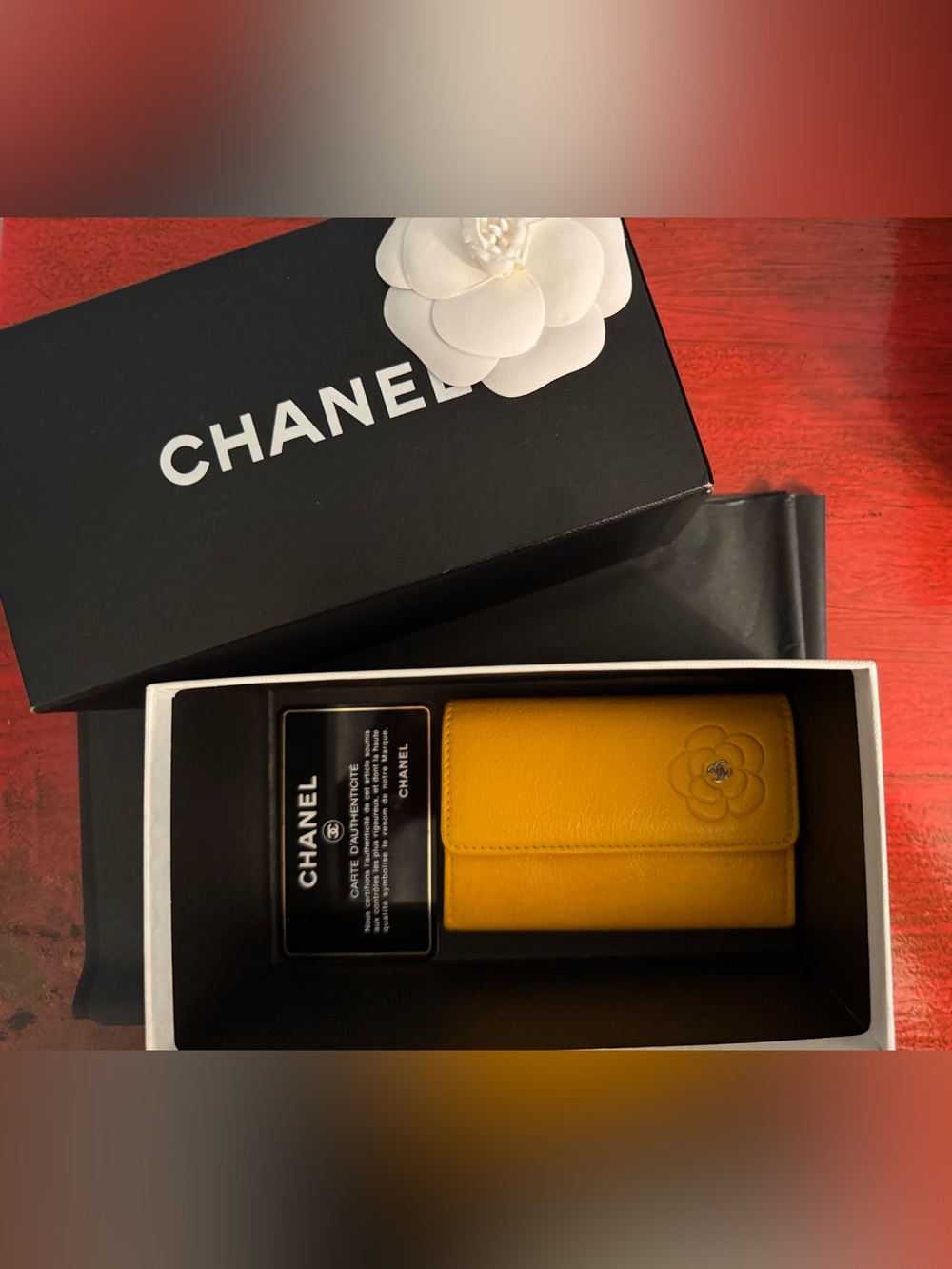 Chanel Camellia Yellow Leather Flap Card Holder Wallet repainted 🌻